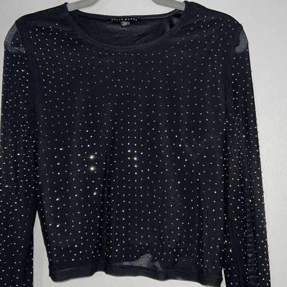 Haute Monde semi sheer mesh studded sequin blouse - Picture 4 of 8